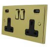 Double 13 Amp Socket with 2 USB A Charging Ports - Black Trim