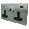 Double 13 Amp Socket with 2 USB A Charging Ports - Black Trim