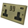 Double 13 Amp Socket with 2 USB A Charging Ports - Black Trim