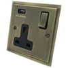 Single 13 Amp Socket with USB A Charging Port - Black Trim