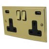 Double 13 Amp Socket with 2 USB A Charging Ports - Black Trim