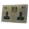 Double 13 Amp Socket with 2 USB A Charging Ports - Black Trim