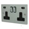 Double 13 Amp Socket with 2 USB A Charging Ports - Black Trim