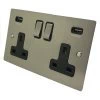 Double 13 Amp Socket with 2 USB A Charging Ports - Black Trim