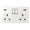 Double 13 Amp Socket with 2 USB A Charging Ports - White Trim