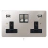 Double Socket with 2 USB chargers - 1 USB for Tablet | Phone Charging and 1 Phone Charging Socket - Black Trim 