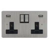 Double Socket with 2 USB chargers - 1 USB for Tablet | Phone Charging and 1 Phone Charging Socket - Black Trim 