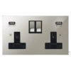 Double Socket with 2 USB chargers - 1 USB for Tablet | Phone Charging and 1 Phone Charging Socket - Black Trim 