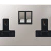 2 Gang 13 Amp Plug Socket: Black Insert