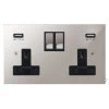 Double Socket with 2 USB chargers - 1 USB for Tablet | Phone Charging and 1 Phone Charging Socket - Black Trim 