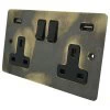 Double Socket with 2 USB A Charging Ports - Black Trim