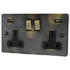 Double Socket with 2 USB A Charging Ports - Antique Switch *New*