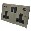 Double 13 Amp Socket with 2 USB A Charging Ports - Black Trim