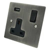 Single 13 Amp Socket with USB A Charging Port - Black Trim