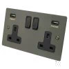 Double 13 Amp Socket with 2 USB A Charging Ports - Black Trim