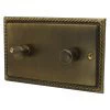 1000W - 2 Gang - Push to switch on | off then turn to dim. Each dimmer will switch 1000W or 500W of halogen light - Double Plate