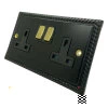 2 Gang - Double socket with on | off switches : Black Trim