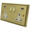 Double 13 Amp Socket with 2 USB A Charging Ports - White Trim