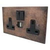 Double Socket with 2 USB chargers - 1 USB for Tablet | Phone Charging and 1 Phone Charging Socket - Black Trim & Rockers Only 