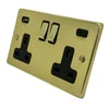 2 Gang - Double 13 Amp Plug Socket with USB C | USB A Charging Ports - Black Trim