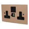 Double Socket with 2 USB chargers - 1 USB for Tablet | Phone Charging and 1 Phone Charging Socket - Black Trim & Rockers Only 