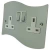 2 Gang -Polished Chrome Double socket with on | off switches : White Trim