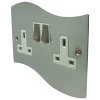 2 Gang -Satin Chrome Double socket with on | off switches : White Trim