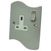 1 Gang -Satin Chrome Single socket with on | off switch : White Trim