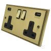 Double 13 Amp Socket with 2 USB A Charging Ports - Black Trim