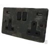 Double Socket with 2 USB A Charging Ports - Black Trim Only