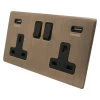 Double 13 Amp Socket with 2 USB A Charging Ports - Black Trim