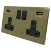 Double 13 Amp Socket with 2 USB A Charging Ports - Black Trim