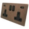 Double 13 Amp Plug Socket with 2 USB A Charging Ports - Black Trim