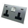 Double 13 Amp Socket with 2 USB A Charging Ports : Black Trim