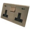 Double 13 Amp Socket with 2 USB A Charging Ports - Black Trim