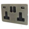 Double 13 Amp Socket with 2 USB A Charging Ports - Black Trim