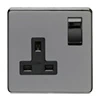 1 Gang - Single 13 Amp Switched Plug Socket : Black Trim