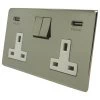 Double 13 Amp Socket with 2 USB A Charging Ports - White Trim