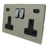 Double 13 Amp Socket with 2 USB A Charging Ports - Black Trim