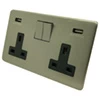 Double 13 Amp Socket with 2 USB A Charging Ports - Black Trim