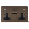 Double Socket with 2 USB chargers - 1 USB for Tablet | Phone Charging and 1 Phone Charging Socket - Black Trim 