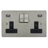 Double Socket with 2 USB chargers - 1 USB for Tablet | Phone Charging and 1 Phone Charging Socket - Black Trim 