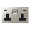 Double Socket with 2 USB chargers - 1 USB for Tablet | Phone Charging and 1 Phone Charging Socket - Black Trim 