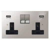 Double Socket with 2 USB chargers - 1 USB for Tablet | Phone Charging and 1 Phone Charging Socket - Black Trim 