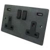 Double Socket with 2 USB A Charging Ports - Black Trim