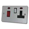 Double Plate - Used for cooker circuit. Switches both live and neutral poles also has a single 13 AmpMP socket with switch : Black Trim