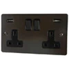 Double Socket with 2 USB A Charging Ports - Black Trim