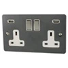 Double Socket with 2 USB A Charging Ports - White Trim