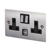 Double 13 Amp Socket with USB Port - Black Trim