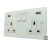 Double 13 Amp Socket with 2 USB A Charging Ports - White Trim